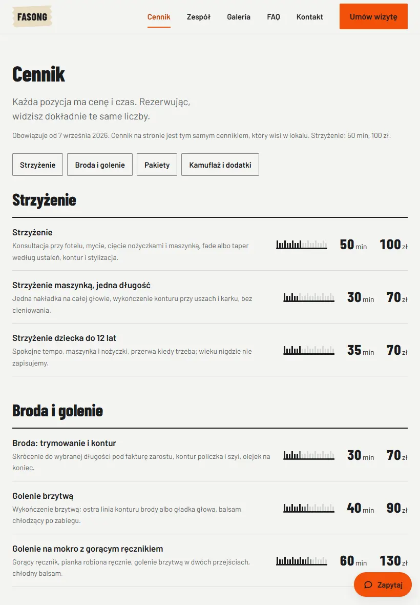 Strona dema Fasong na średnim ekranie