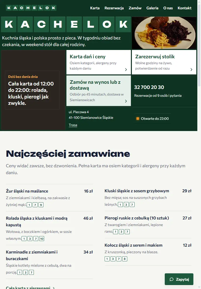 Strona dema Kachelok na średnim ekranie