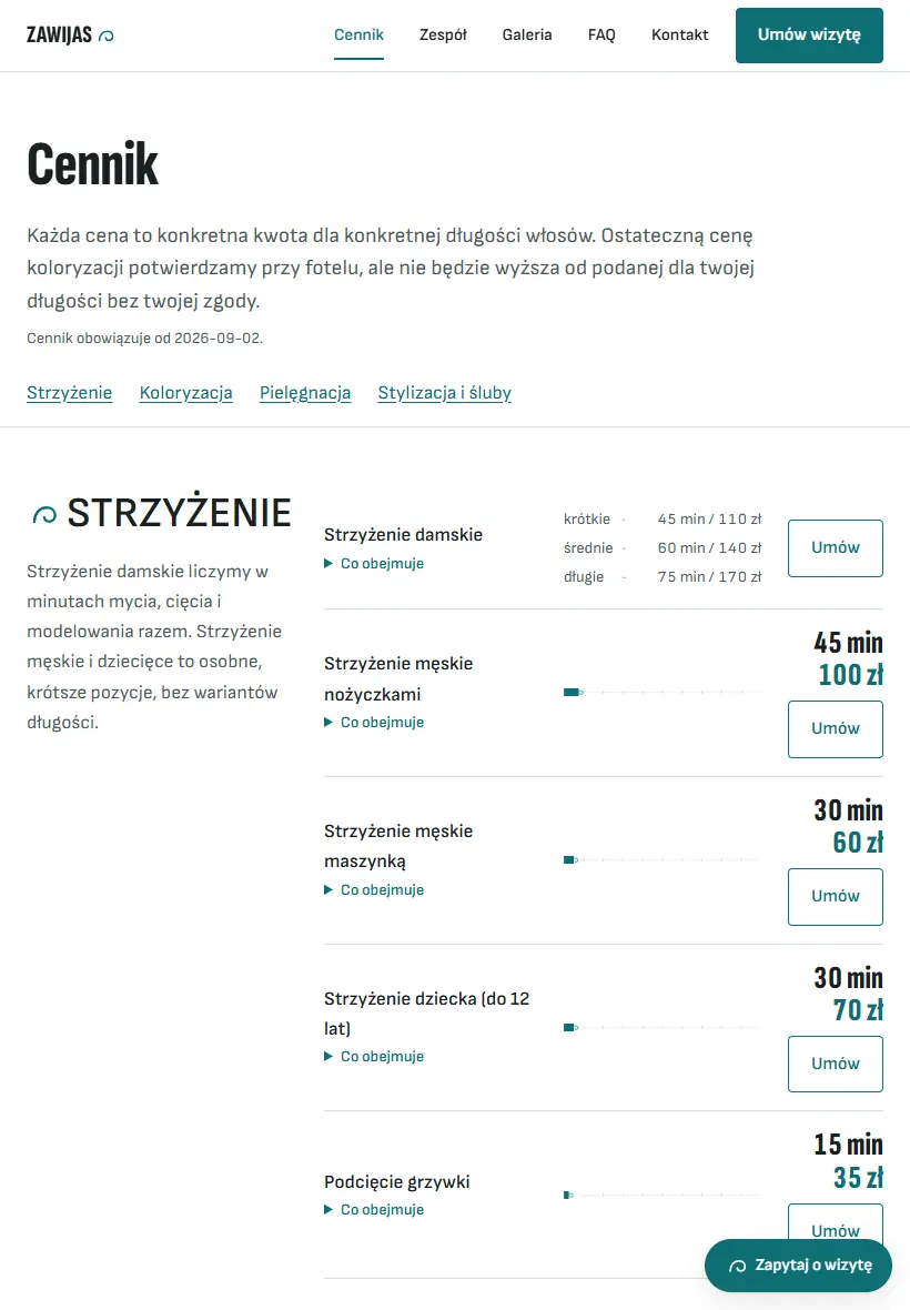 Strona dema Zawijas na średnim ekranie